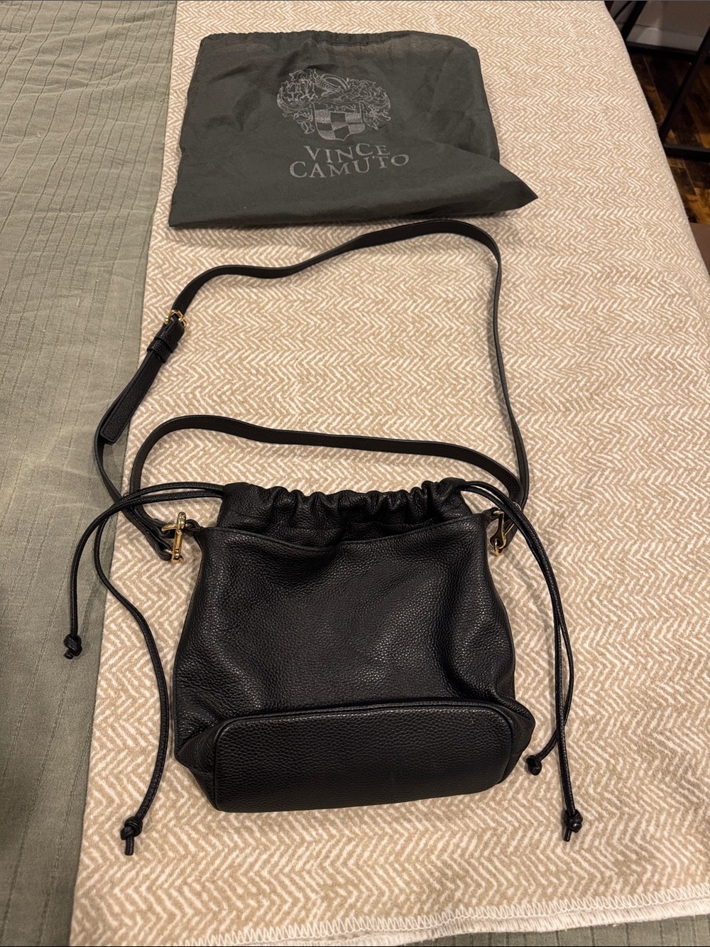 Vince Camuto Black Leather Drawstring Crossbody